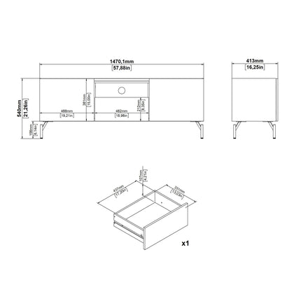 Kendall - TV-Unit with 2 Doors + 1 Drawer Oak and Black
