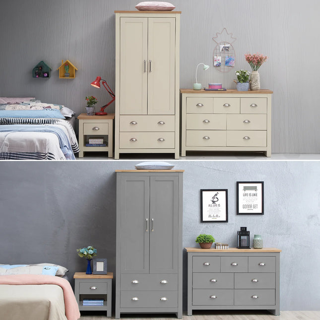 Lisbon - 3-Piece Set - 2 Door Wardrobe, 7 Drawer Chest & Bedside Table