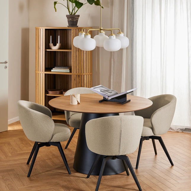 Soli Round Dining Table in Oak with Black or Grey Steel Base 120x75cm