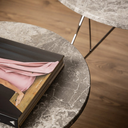 Prunus - Round Coffee Table with Grey-Brown Marble Top