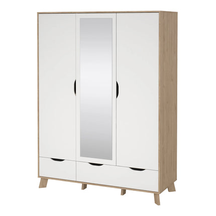 Ikast - Wardrobe 3 Doors and 2 Drawers with Mirror