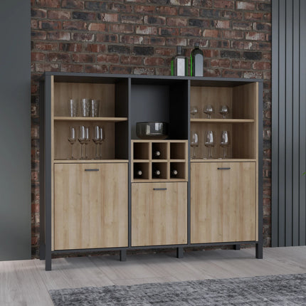 High Rock - Wide Shelf Unit in Matt Black/Riviera Oak