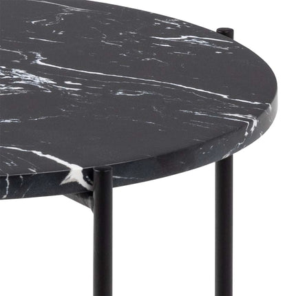 Avila - Side Table with Black Polished Marble Stone 42x45cm