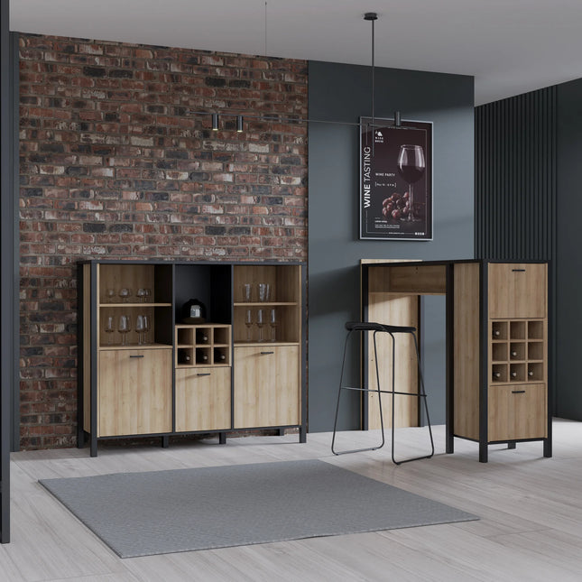 High Rock - Wide Shelf Unit in Matt Black/Riviera Oak