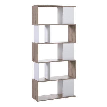 Maze Tall Bookcase 4 Shelves Oak White 173cm Midcentury
