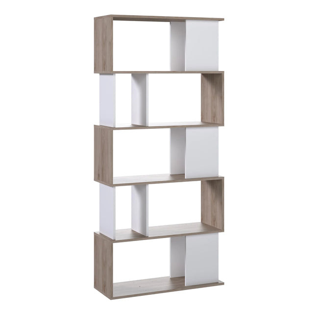 Maze Tall Bookcase 4 Shelves Oak White 173cm Midcentury