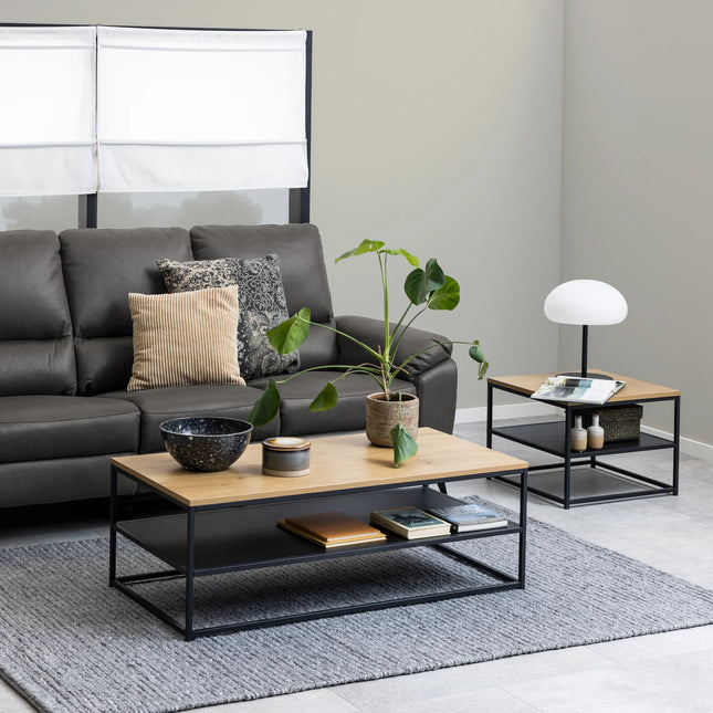 Gila - Square Coffee Table with Open Shelf in Oak & Black