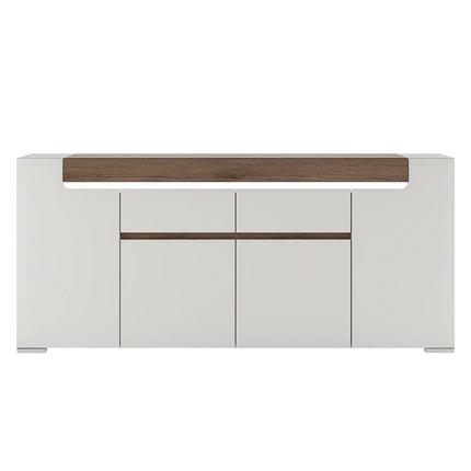 Toronto - Wide 4 Door 2 Drawer Sideboard (inc. Plexi Lighting) In White and Oak