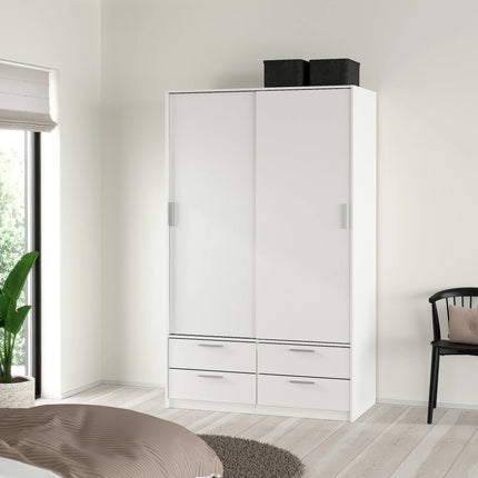 Line - Wardrobe with 2 Sliding Doors and 4 Drawers