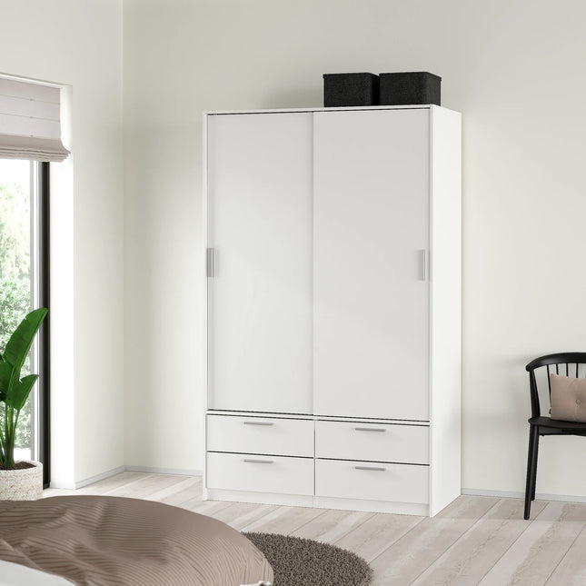 Line - Wardrobe with 2 Sliding Doors and 4 Drawers