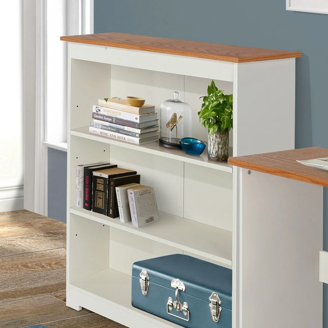 Colorado - Bookcase - 3 Shelf Adjustable Soft White & Oak Effect