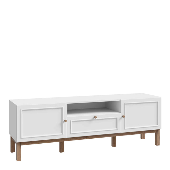 Wensley 2 Door 1 Drawer TV Unit in Light Grey and Oak with LED Lighting