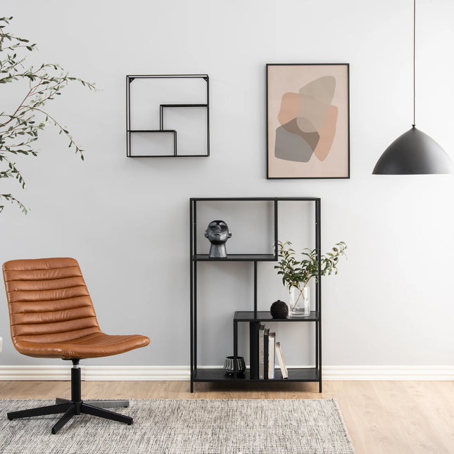 Seaford - Black Metal Asymmetrical Bookcase with 3 Shelves