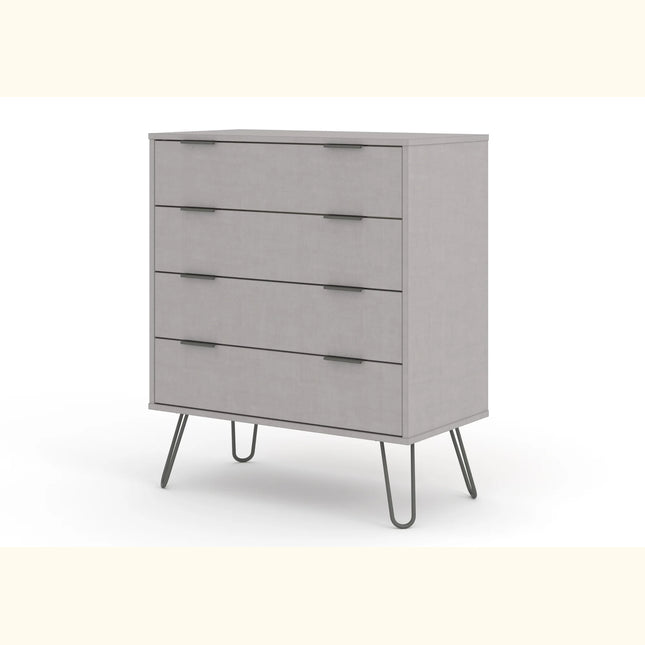 Augusta chest of drawers in pale grey with slim recessed handles and black hairpin legs