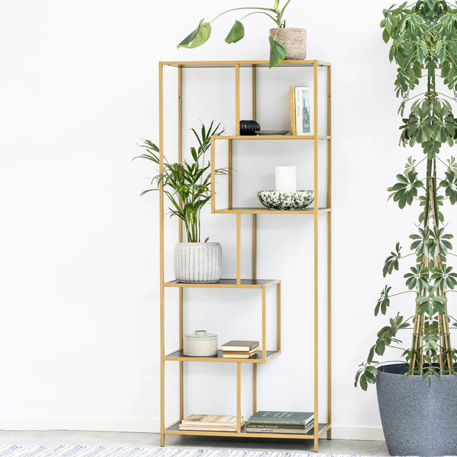 Seaford - Black Metal Asymmetrical Bookcase with 5 Shelves