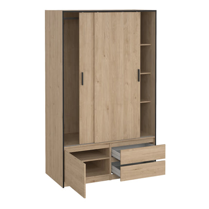 Line - Wardrobe with 2 Sliding Doors, Drawers and Mirror