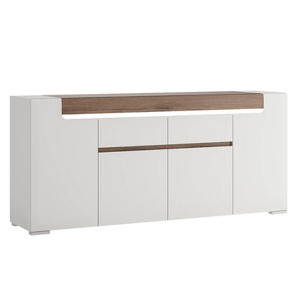 Toronto - Wide 4 Door 2 Drawer Sideboard (inc. Plexi Lighting) In White and Oak