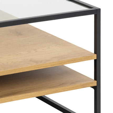 Randolf - Square Coffee Table with 2 Shelves in Black and Oak