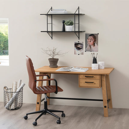 Winslow Swivel Desk Chair With Adjustable Height In Vintage Brandy
