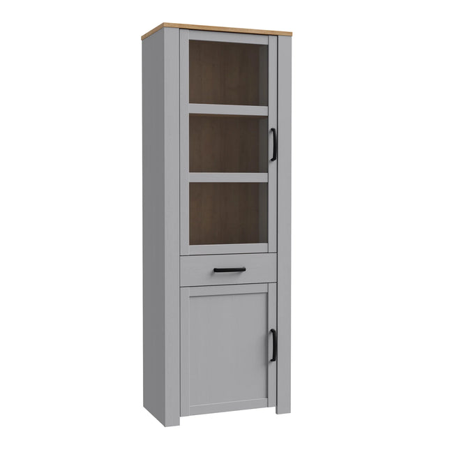 Bohol Narrow 2 Door 1 Drawer Display Cabinet In Oak Effect – Choice Of Finishes