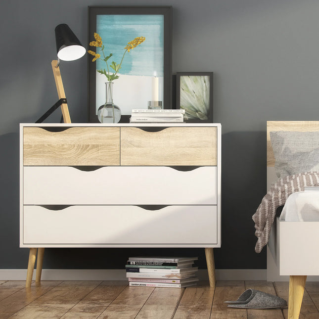 Oslo Chest Of 4 Drawers In White And Oak – Scandinavian Storage Chest