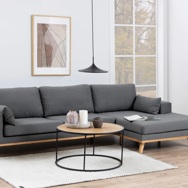 Seaford - Black Metal Round Coffee Table with Oak Top