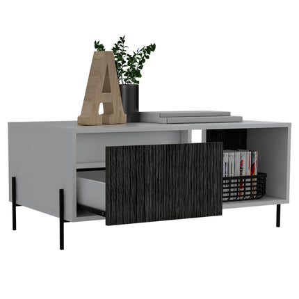 Dallas - Coffee Table - 1 Drawer White & Carbon Grey Oak