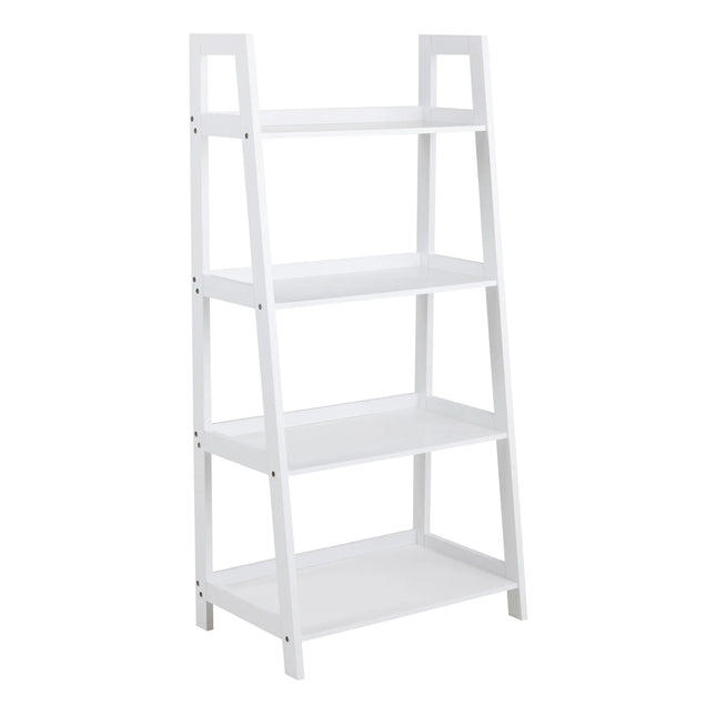 Wally bookcase in white with four open shelves and ladder-style frame