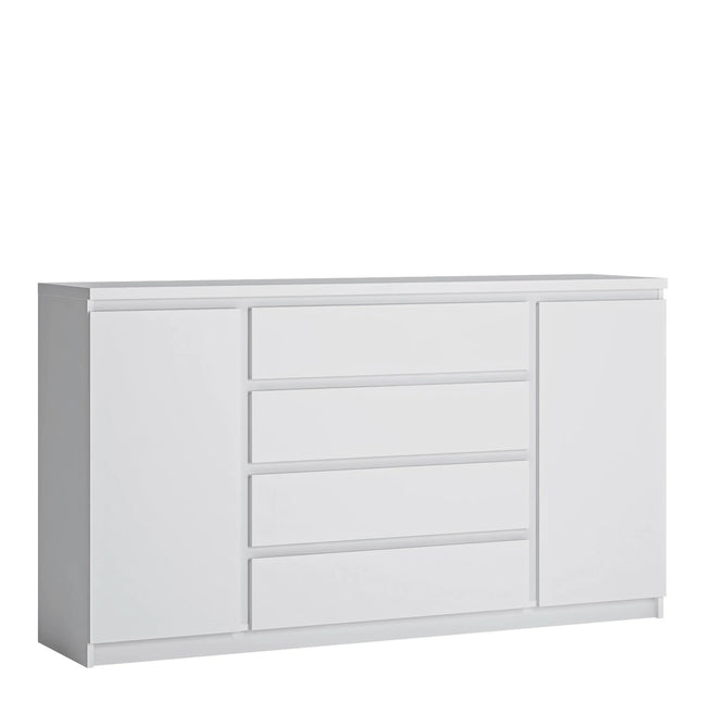 Fribo sideboard in matte white with two doors and four recessed-handle drawers
