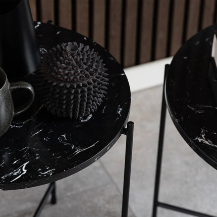 Avila - Side Table with Black Polished Marble Stone 42x45cm