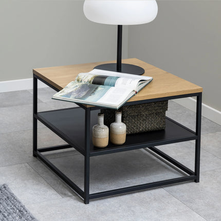 Gila - Square Coffee Table with Open Shelf in Oak & Black