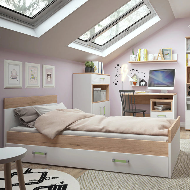 4Kids Bedside Table 1 Drawer High Gloss Oak 45.6cm