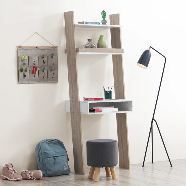 Pulford - Ladder Desk - White & Sonoma Oak