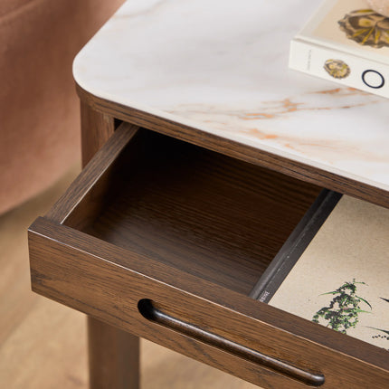 Southampton Square Side Table 1 Drawer Cream Ceramic Marble Top