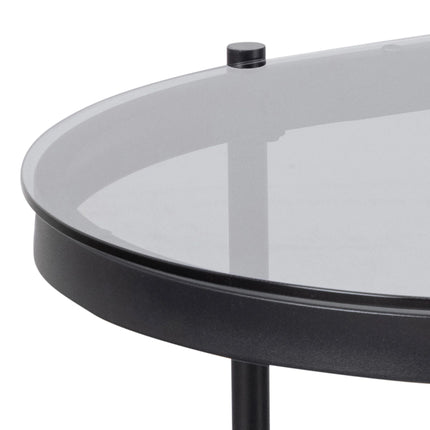Bayonne Oval Coffee Table with Smoked Glass Top and Matte Black Base