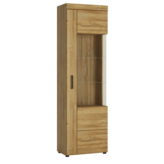 Cortina Tall Glazed Display Cabinet in Grandson Oak with Soft Close Doors