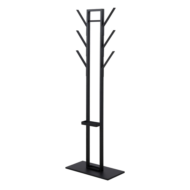 Vinson matt‑black steel coat stand with angled branch hooks and rectangular base