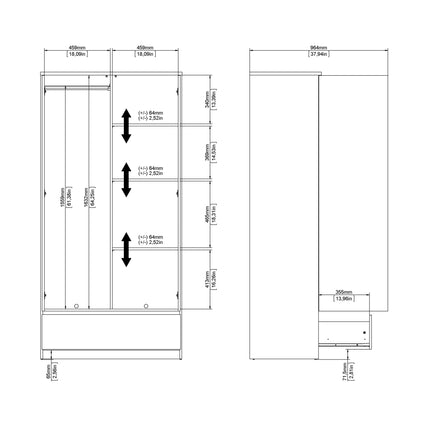 Naia - Wardrobe with 2 Doors + 1 Drawer