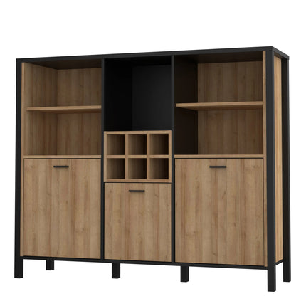 High Rock - Wide Shelf Unit in Matt Black/Riviera Oak