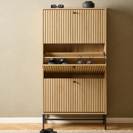 Albany Shoe Storage 3 Door Oak Effect Flip Down 72cm