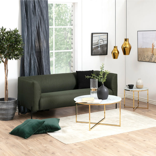 Alisma Round Coffee Table with White Crystal Marble Glass Top & Gold Legs