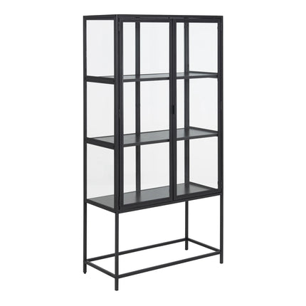 Seaford Tall Display Cabinet Glass Doors Steel 150cm