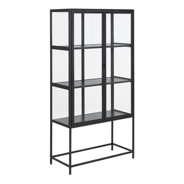 Seaford Tall Display Cabinet Glass Doors Steel 150cm