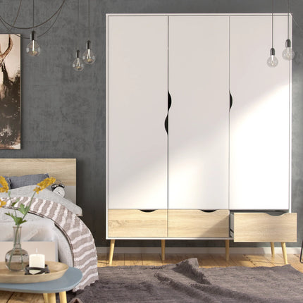 Oslo - 3 Piece Bedroom Set, Bedside, Chest and 3 Door 3 Drawers Wardrobe