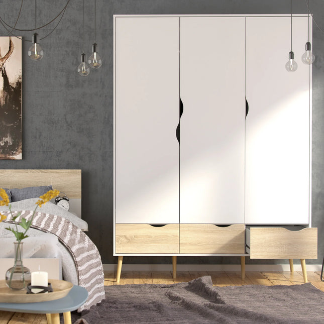 Oslo - 3 Piece Bedroom Set, Bedside, Chest and 3 Door 3 Drawers Wardrobe