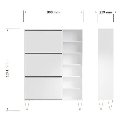 Monaco - 3 Drawer Shoe Cabinet - White