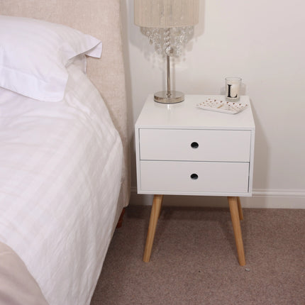 Options - Bedside Table - 2 Drawer & Splayed Pine Legs