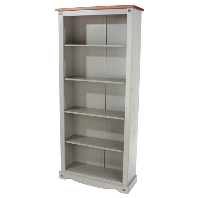 Corona White - Bookcase - 5 Shelf & Antique Waxed Pine Top
