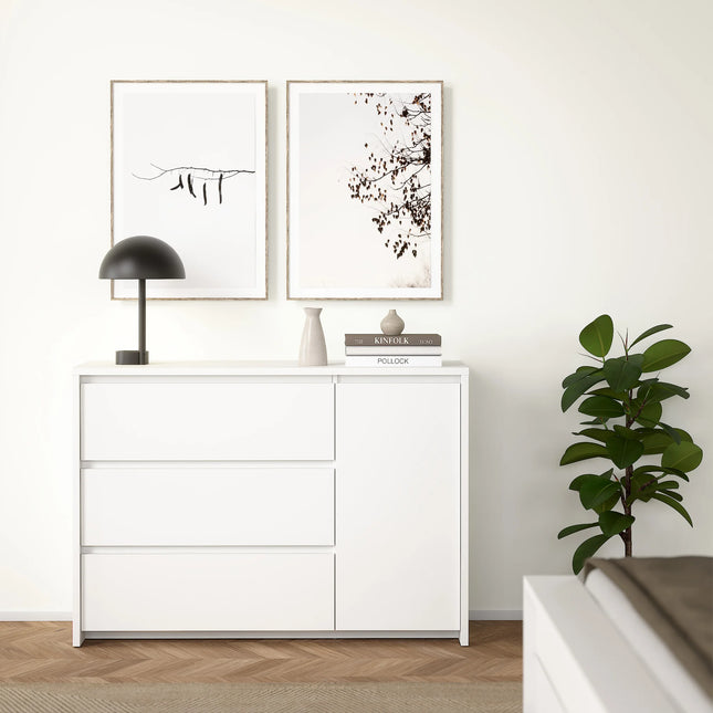Next Sideboard with 1 Door and 3 Drawers in White & Jackson Hickory High Gloss
