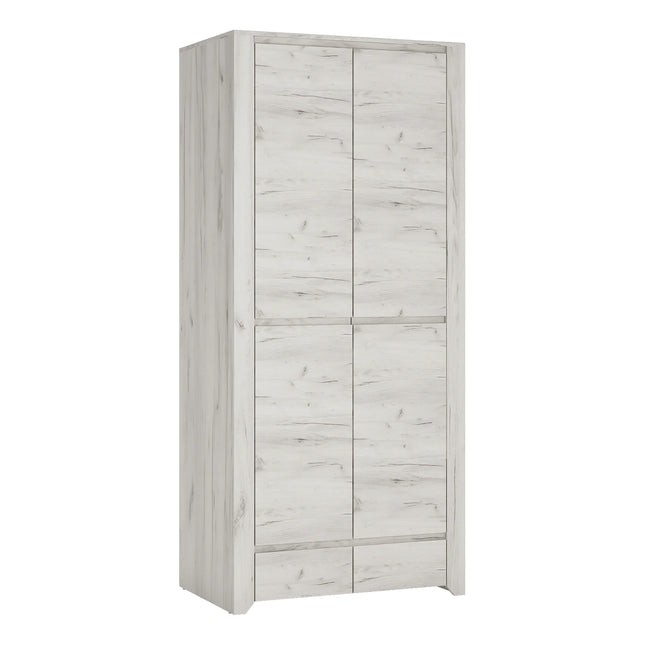 Angel tall fitted wardrobe in light weathered oak effect with two doors and two drawers
